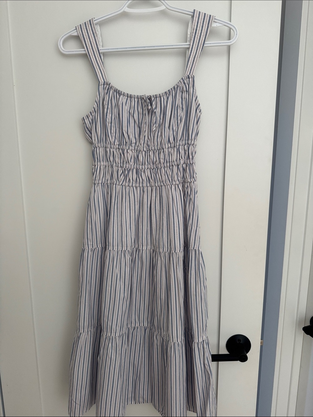 Sunday Best Striped Blue & White Smocked Tiered Dress
